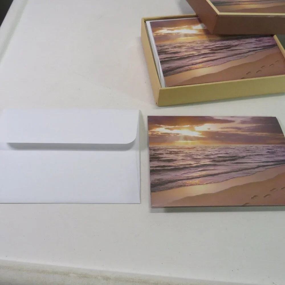 ocean coastal sunset beach note cards with decorative box